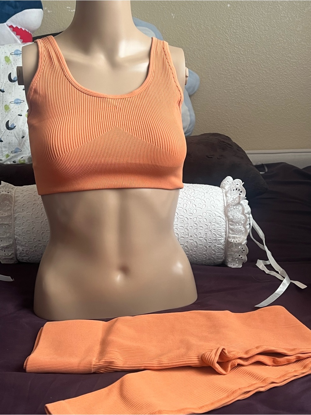 Ribbed Scoop Sports Bra in Peachy Orange